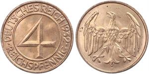 4 Reichpfennig Repubblica di Weimar (1918-1933) Bronzo 