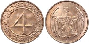 4 Reichpfennig Repubblica di Weimar (1918-1933) Bronzo 