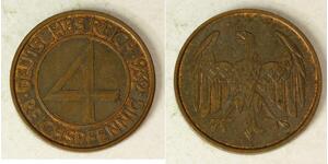 4 Reichpfennig 魏瑪共和國 (1919 - 1933) 青铜 