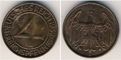 4 Reichpfennig 魏瑪共和國 (1919 - 1933) 青铜 