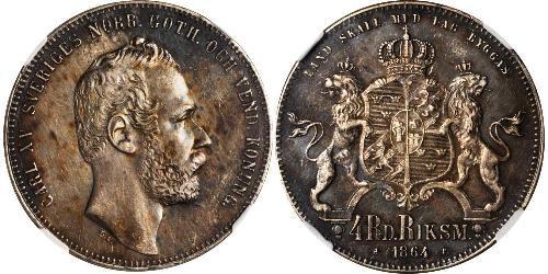 4 Riksdaler United Kingdoms of Sweden and Norway (1814-1905) Срібло Карл XV (1826 - 1872)