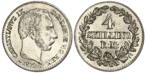 4 Skilling Danimarca Argento Cristiano IX di Danimarca (1818-1906)