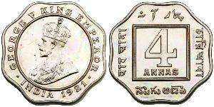 4 Анна Британська Індія (1858-1947) Нікель/Мідь Георг V (1865-1936)