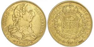4 Ескудо Іспанська Імперія (1700 - 1808) Золото Карл III король Іспанії (1716 -1788)
