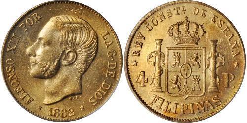 4 Песо Філіппіни Золото Alfonso XII of Spain (1857 -1885)