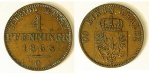 4 Пфеніг Королівство Пруссія (1701-1918) Мідь 