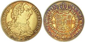 4 Эскудо Испанская империя (1700 - 1808) Золото Карл III король Испании (1716 -1788)
