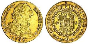 4 Эскудо Испанская империя (1700 - 1808) Золото Карл III король Испании (1716 -1788)
