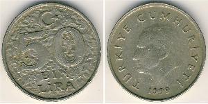 50000 Lira Turquie (1923 - ) Nickel/Laiton 