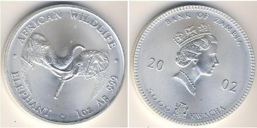5000 Квача Замбия (1964 - ) Серебро Елизавета II (1926-2022)