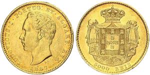 5000 Рейс Королевство Португалия (1139-1910) Золото Луиш I (1838 - 1889)