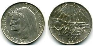 500 Lira Italia Plata Dante Alighieri