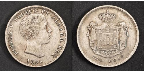 500 Reis Reino de Portugal (1139-1910) Plata Peter V of Portugal (1837-1861)