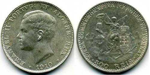500 Reis Kingdom of Portugal (1139-1910) Silber 