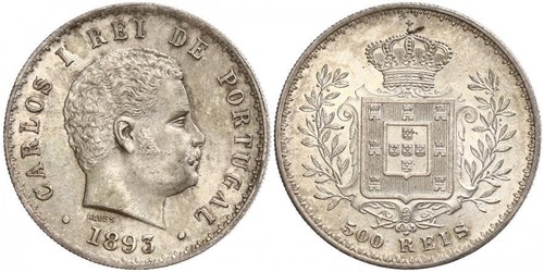 500 Reis Kingdom of Portugal (1139-1910) Silver Carlos I of Portugal (1863-1908)