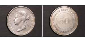 50 Cent Établissements des détroits (1826 - 1946) Argent Victoria (1819 - 1901)