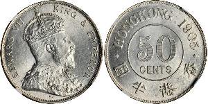 50 Cent Hong Kong Argento Edoardo VII (1841-1910)