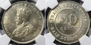 50 Cent Insediamenti dello Stretto (1826 - 1946) Argento Giorgio V (1865-1936)