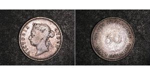 50 Cent Insediamenti dello Stretto (1826 - 1946) Argento Vittoria (1819 - 1901)