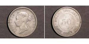 50 Cent Insediamenti dello Stretto (1826 - 1946) Argento Vittoria (1819 - 1901)