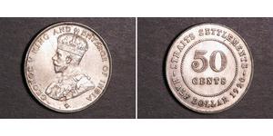 50 Cent Insediamenti dello Stretto (1826 - 1946) Argento Giorgio V (1865-1936)