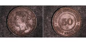 50 Cent Insediamenti dello Stretto (1826 - 1946) Argento Vittoria (1819 - 1901)