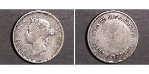 50 Cent Insediamenti dello Stretto (1826 - 1946) Argento Vittoria (1819 - 1901)