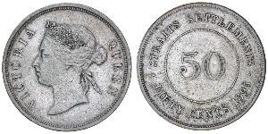 50 Cent Insediamenti dello Stretto (1826 - 1946) Argento Vittoria (1819 - 1901)
