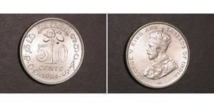 50 Cent Sri Lanka (1948 - ) Argento Giorgio V (1865-1936)