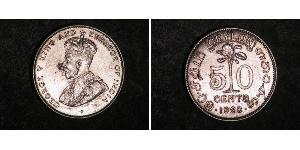 50 Cent Sri Lanka (1948 - ) Argento Giorgio V (1865-1936)