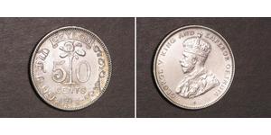 50 Cent Sri Lanka (1948 - ) Argento Giorgio V (1865-1936)