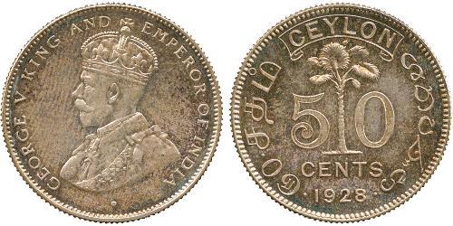 50 Cent Sri Lanka (1948 - ) Argento Giorgio V (1865-1936)