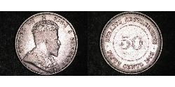 50 Cent Straits Settlements (1826 - 1946) Plata Eduardo VII (1841-1910)