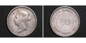 50 Cent Straits Settlements (1826 - 1946) Plata Victoria (1819 - 1901)