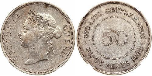 50 Cent Straits Settlements (1826 - 1946) Plata Victoria (1819 - 1901)