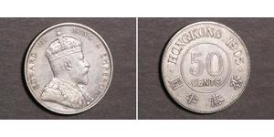 50 Cent Hongkong Silber Eduard VII (1841-1910)