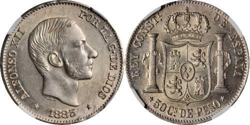 50 Centavo Filippine Argento 
