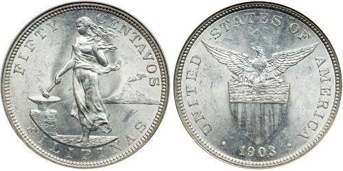 50 Centavo Filippine Argento 