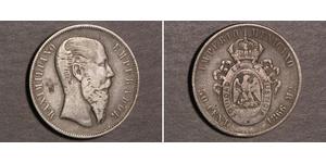 50 Centavo Secondo Impero Messicano (1864 - 1867) Argento Maximilian I of Mexico (1832 - 1867)