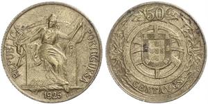 50 Centavo Erste Portugiesische Republik (1910 - 1926) Bronze/Aluminium 