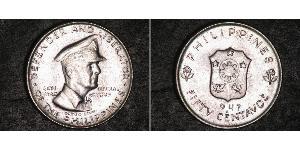 50 Centavo Filipinas Plata Douglas MacArthur (1880 - 1964) 