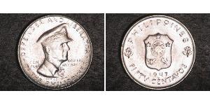 50 Centavo Filipinas Plata Douglas MacArthur (1880 - 1964) 