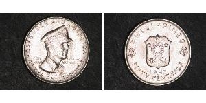 50 Centavo Filipinas Plata Douglas MacArthur (1880 - 1964) 