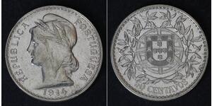 50 Centavo Erste Portugiesische Republik (1910 - 1926) Silber 