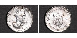 50 Centavo Philippinen Silber Douglas MacArthur (1880 - 1964) 