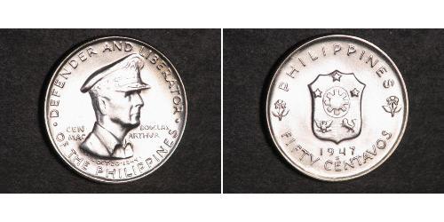 50 Centavo 菲律宾 銀 Douglas MacArthur (1880 - 1964) 