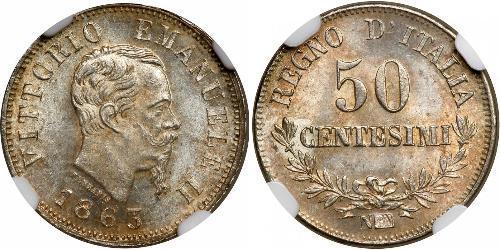 50 Centesimo Kingdom of Italy (1861-1946) Argent Victor Emmanuel II of Italy (1820 - 1878)