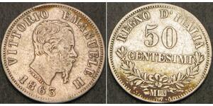 50 Centesimo Kingdom of Italy (1861-1946) Plata Victor Emmanuel II of Italy (1820 - 1878)