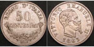 50 Centesimo Kingdom of Italy (1861-1946) Silver Victor Emmanuel II of Italy (1820 - 1878)
