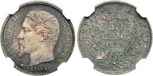 50 Centime Second Empire (1852-1870) Argent Napoleon III (1808-1873)